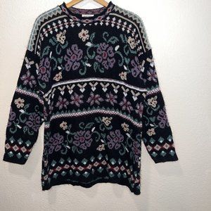 Vintage Basic Editions Floral Navy Blue Pullover Oversized  Large Made in U.S.A.